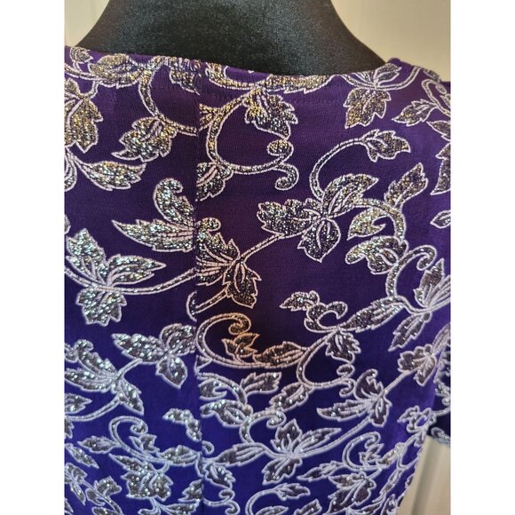 NWT Vintage Y2K Purple/Silver Floral Slinky Top XL Glitter Square Neck Retro - Picture 6 of 9